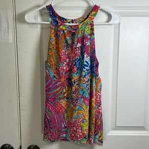 Lilly Pulitzer silk halter floral tank blouse size medium pink blue top tropical